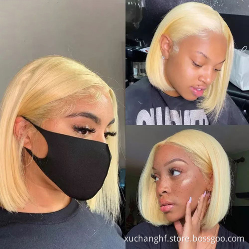 Wholesale short 5x5 lace closure frontal 613 blonde bob wigs vendor for black women natural virgin human hair lace front bob wig